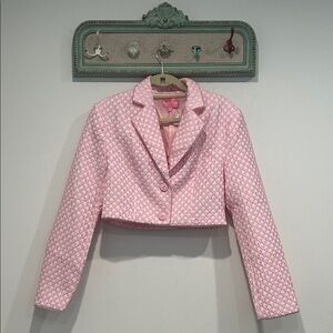 Dolls Kill baby Pink Quilted brocade heart cropped Blazer medium new w tag